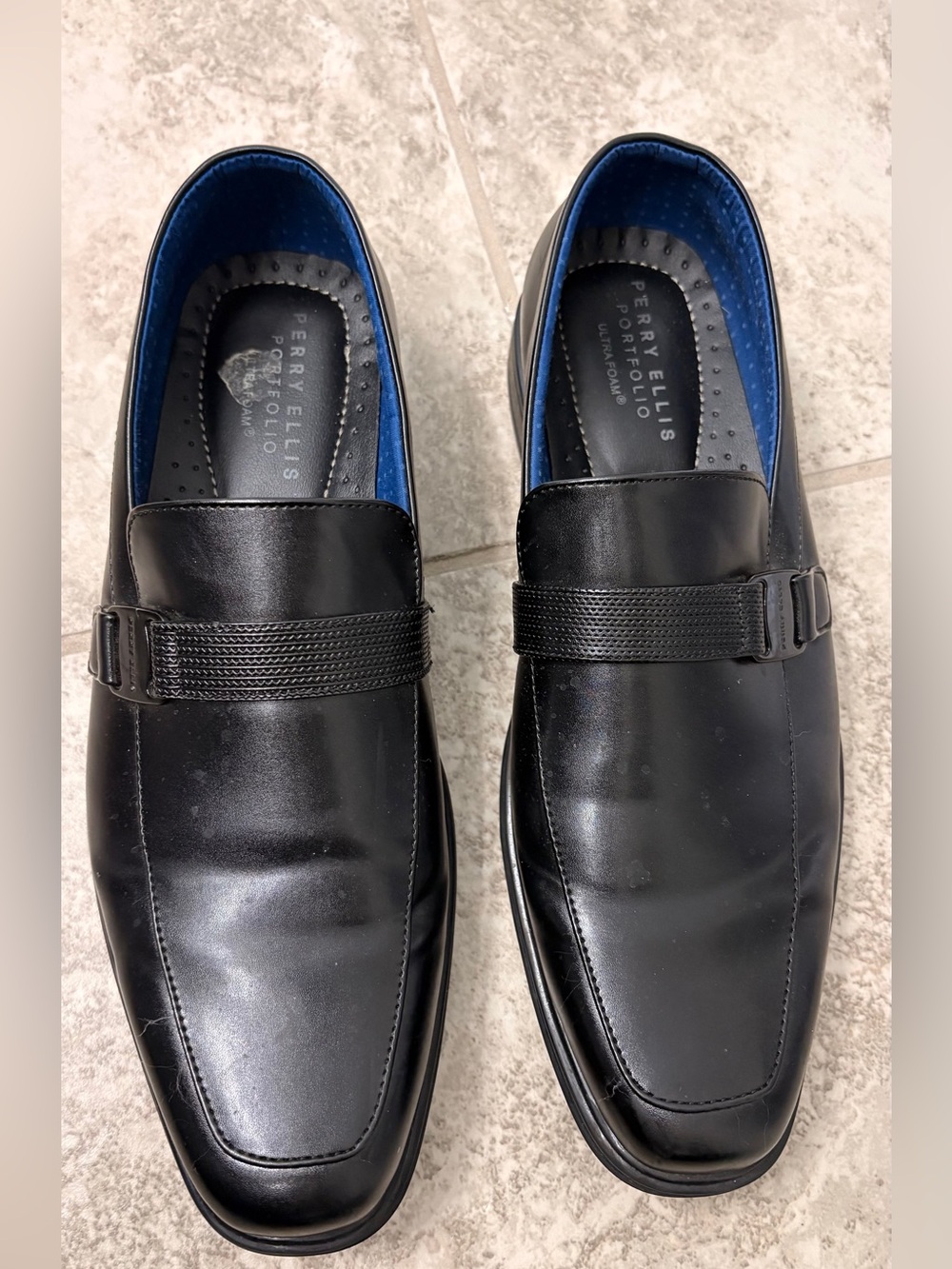 Perry Ellis Black Slip-On Loafers with Blue Lining size 10